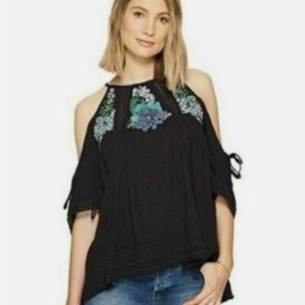 Free People Women’s Fast Times Navy Too with Floral Embroidery and Beading - Picture 2 of 15